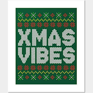 Xmas Vibes Ugly Christmas Sweater Pattern Posters and Art